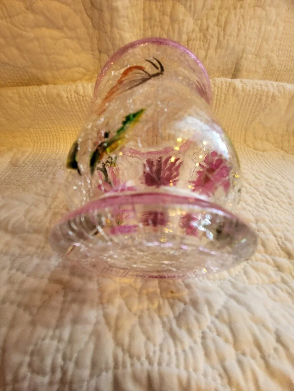 Hand-Painted Pink Floral Crackle Glass Vase